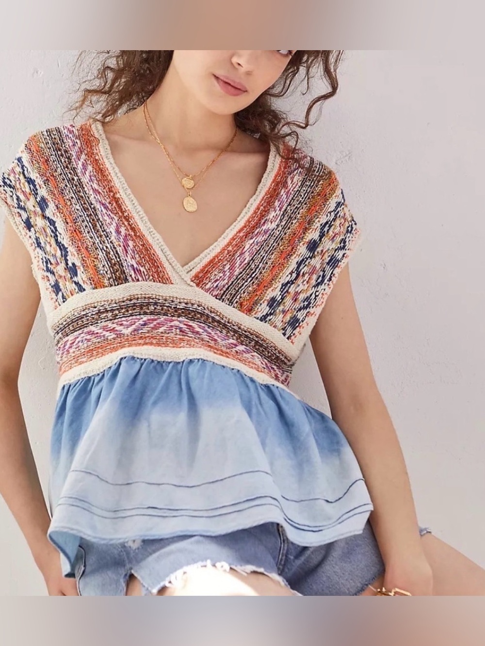 Anthropologie Pilcro Mixed Sweater Multicolor Peplum Tank Top Size M